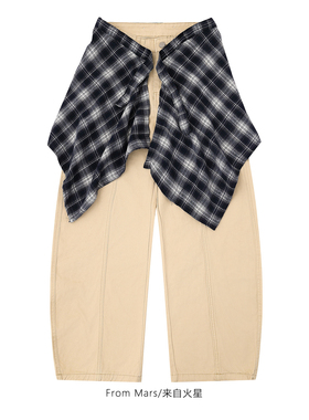 From Mars Fanta retro plaid skirt loose casual overalls