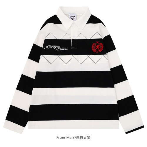 擅长感受条纹POLO衫长袖T恤BF
