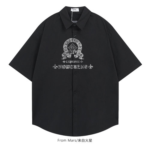 圆环印花短袖衬衫复古设计感
