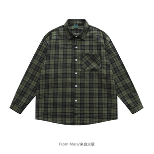 日系复古绿色格子衬衫 From 不够上心 衬衣 Mars 外套宽松休闲长袖