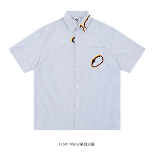 衬衫 From 潮牌ins休闲条纹设计感百搭宽松短袖 懒人日记 男女 Mars