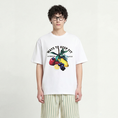 彩色水果插画图案宽松短袖T恤