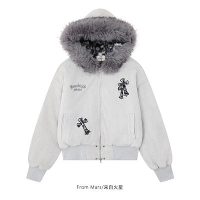 重复日子毛领宽松加厚棉衣女BF