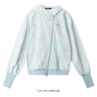 连帽卫衣女百搭 From Mars 忙里偷闲 学院风复古条纹慵懒宽松开衫