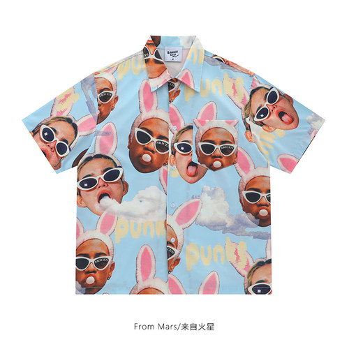 印花短袖衬衫hiphop夏季宽松