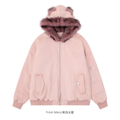 看似无意义字母刺绣棉衣外套