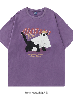 From Mars Ghost Cat short-sleeved T-shirt loose male