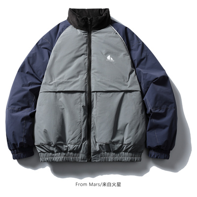 迟早会好撞色羽绒服宽松外套