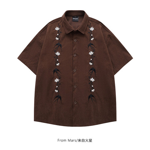 夏季灯芯绒宽松短袖衬衫BF