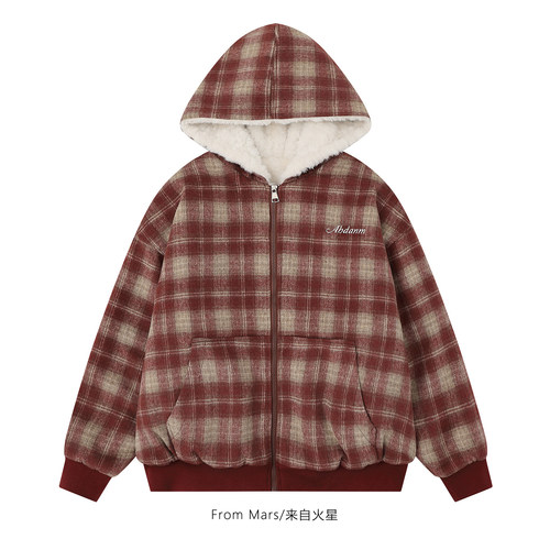 不再自否羊羔毛两面穿加绒棉衣