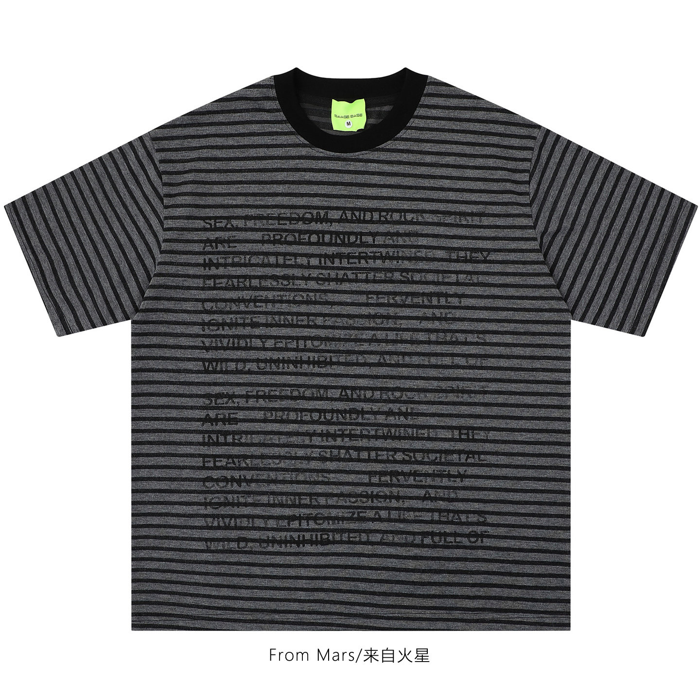 From Mars Overprinted slogans, short-sleeved T-shirt, stripe - 实物图