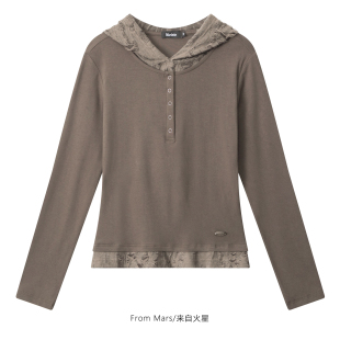 显瘦破洞长袖 From 甜美风复古假两件设计修身 明媚起来 T恤女 Mars