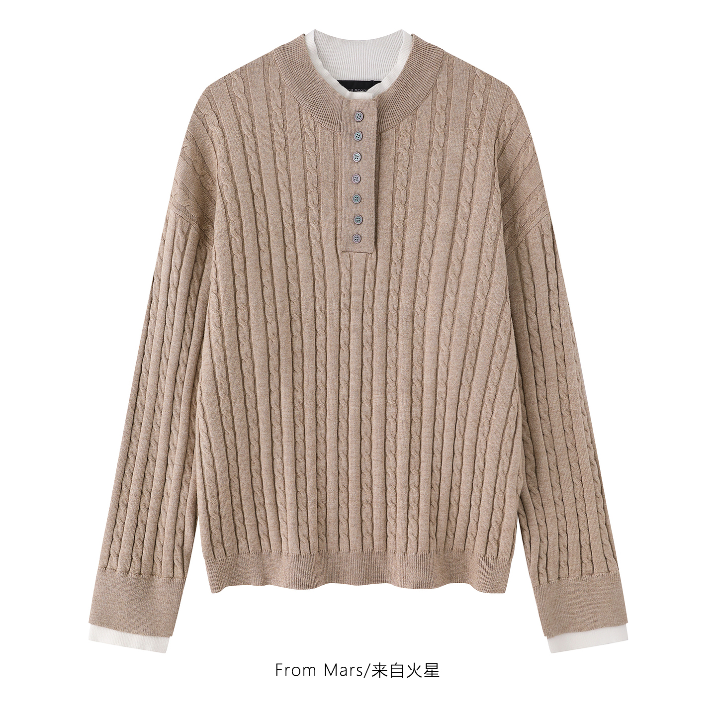 双层领针织圆领宽松毛衣男女