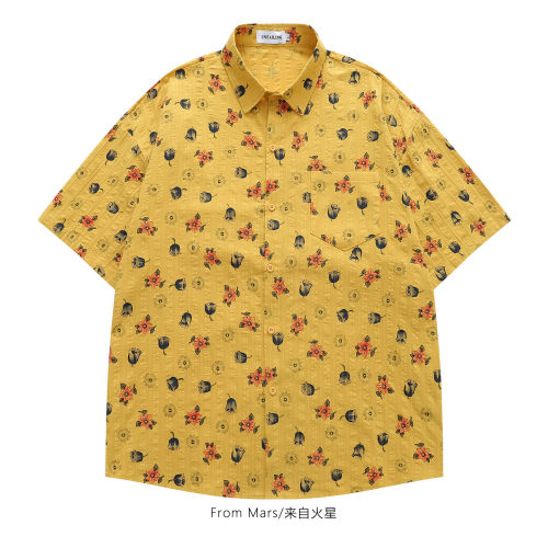 花簇萦纹宽松短袖衬衫设计感