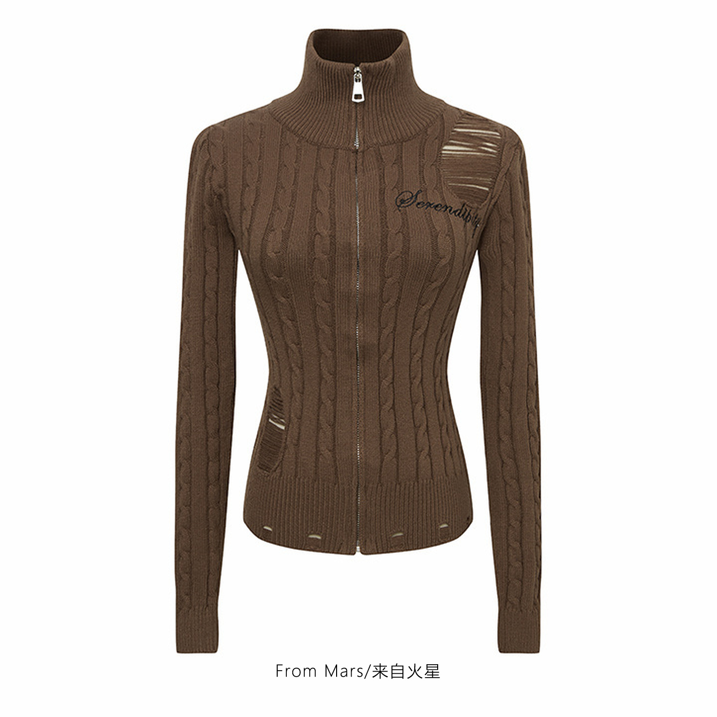 穿搭日记破洞拉链开衫女毛衣潮