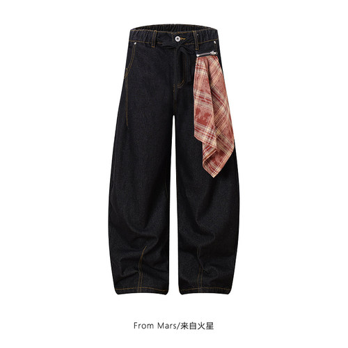 阔腿弯刀裤男女方巾宽松牛仔长裤