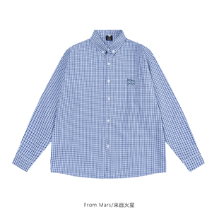 衬衫 From 日系潮牌字母刺绣格子宽松休闲男女长袖 过期承诺 Mars