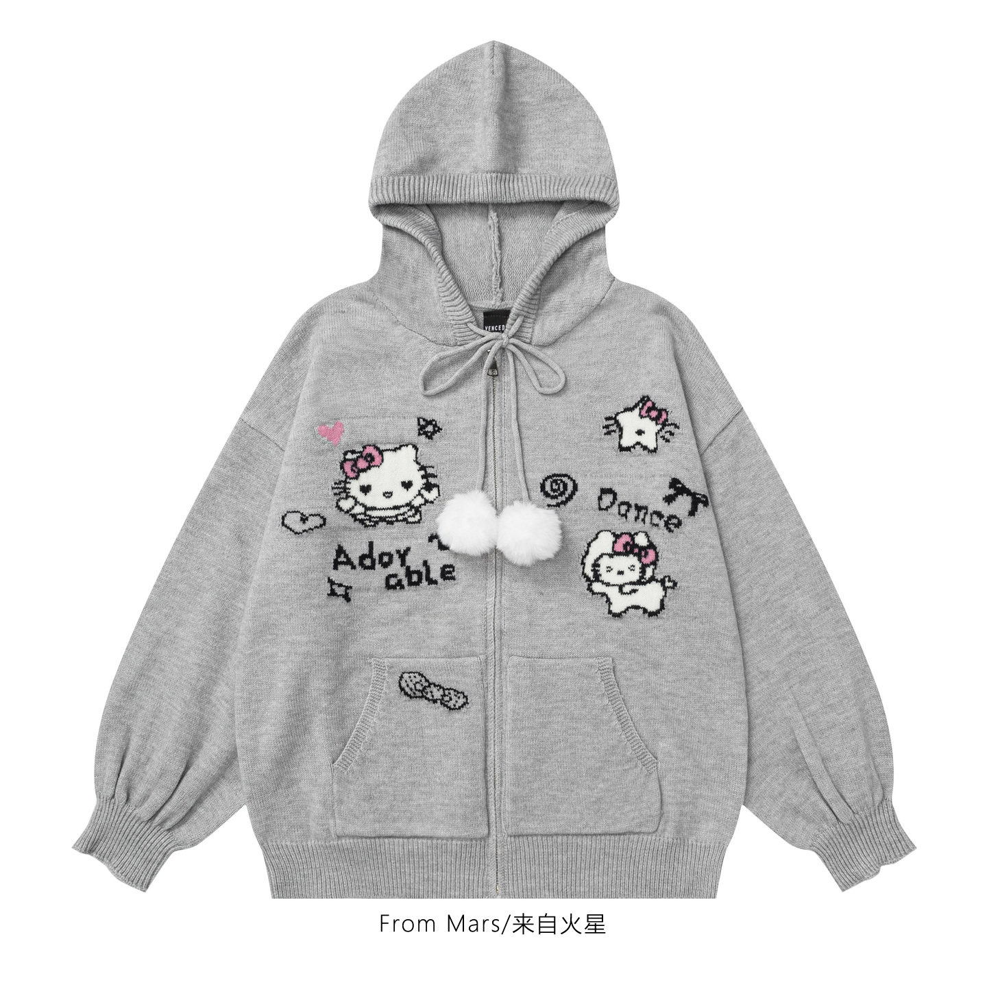 边边角角小猫提花宽松毛衣外套