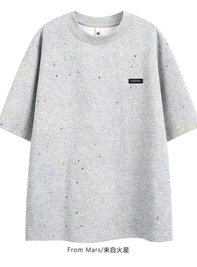 From Mars 小众设计 灰色男女bf破洞短袖T恤夏季重磅美式高街宽松