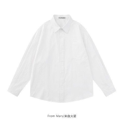 缺一不可翻领长袖休闲宽松衬衫