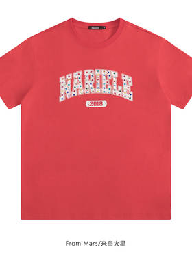 From Mars 喜庆红色 国潮牌ins字母设计感宽松休闲圆领短袖T恤bf