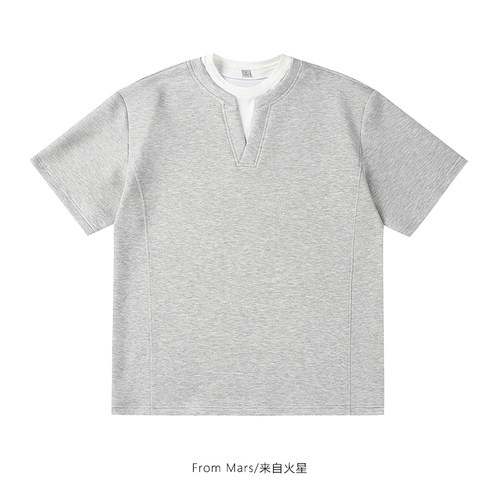 再也猜不透简约假两件短袖T恤