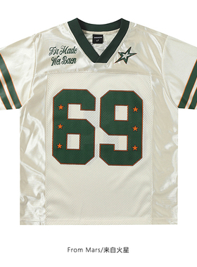 From Mars 特殊时间 运动风拼接印花透气网面学院宽松短袖T恤男女