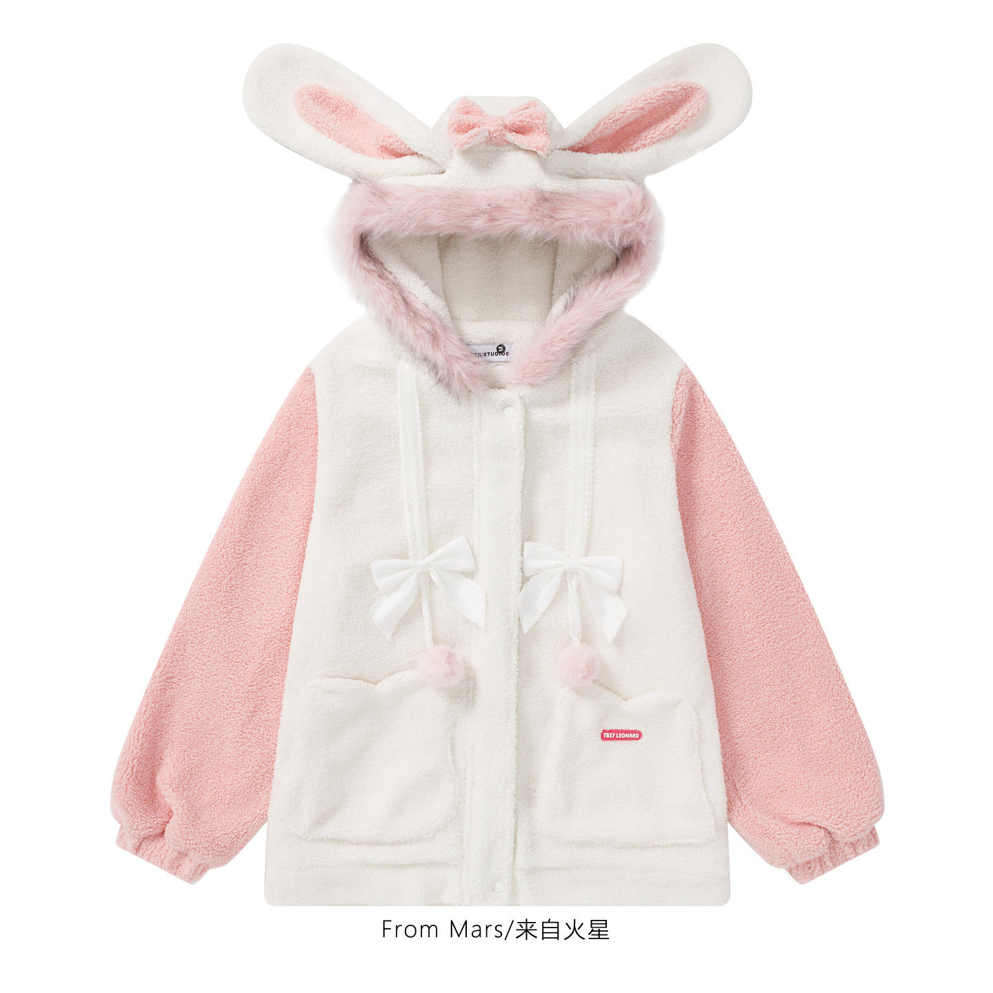 From Mars 瞬间温暖 甜妹蝴蝶结羊羔毛加厚修身连帽棉服女外套潮