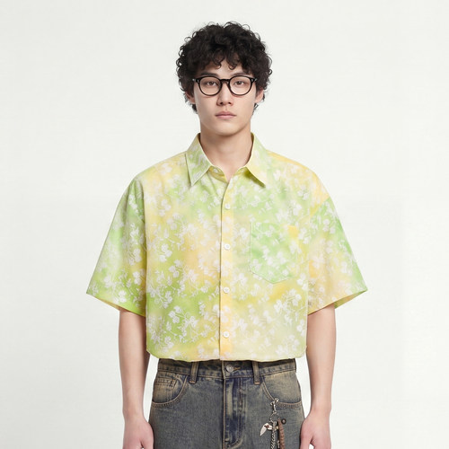 渐变碎花男女同款夏季短袖衬衫