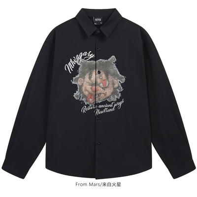 痞帅宽松翻领长袖衬衫百搭