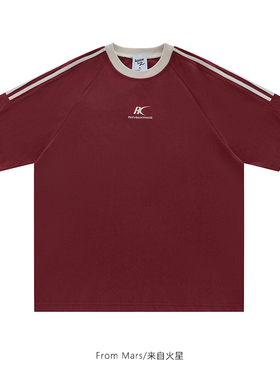 From Mars 饶过岁月 美式字母刺绣插肩拼接短袖T恤宽松情侣运动潮