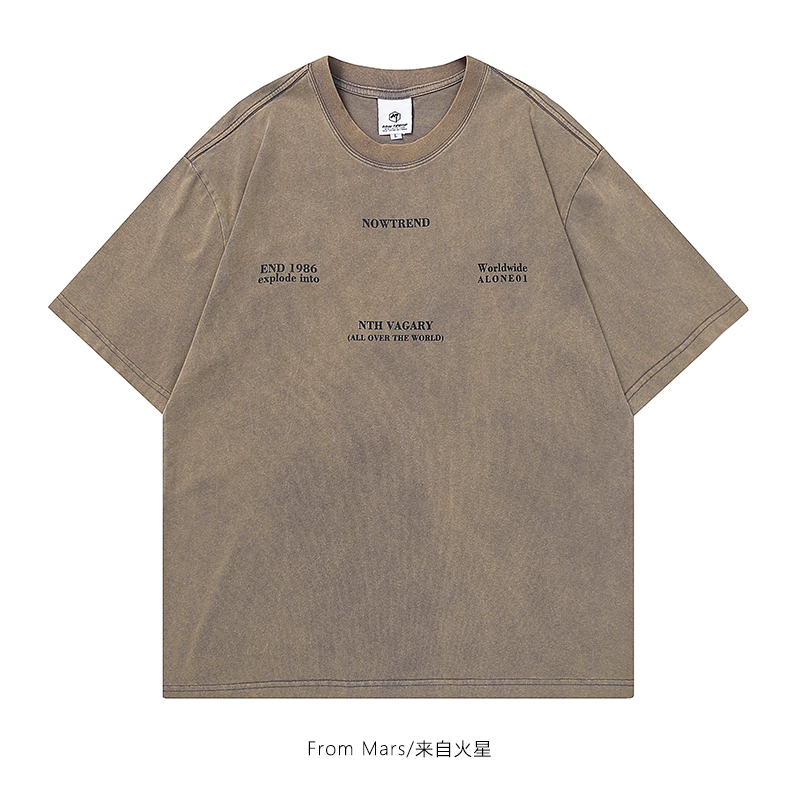 from mars 过去与现在 美式水洗做旧小字母印花短袖t恤宽松男女bf