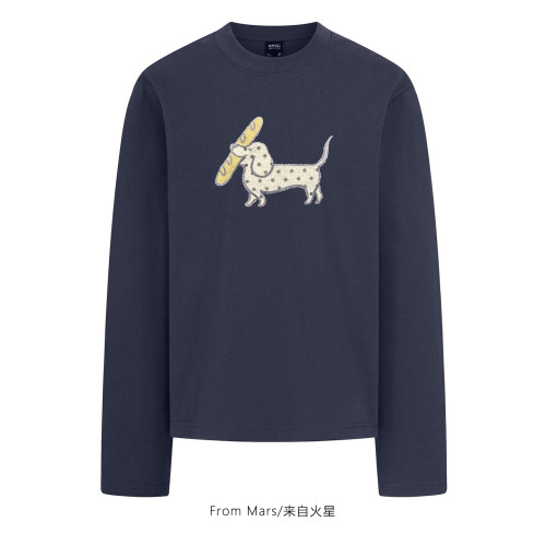 腊肠犬叼法棍圆领长袖T恤男女