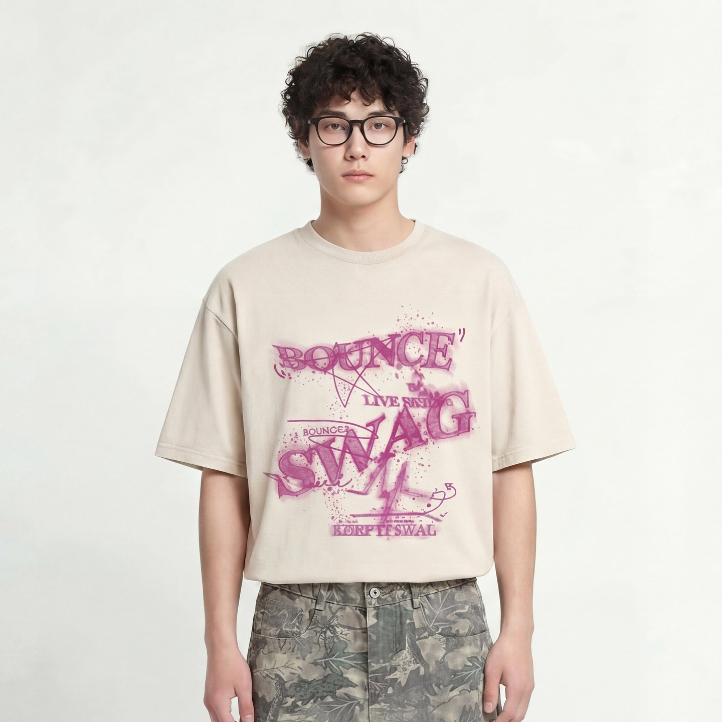 From Mars 做旧字母 涂鸦短袖T恤甜酷BOUNCE SWAG宽松休闲男女BF