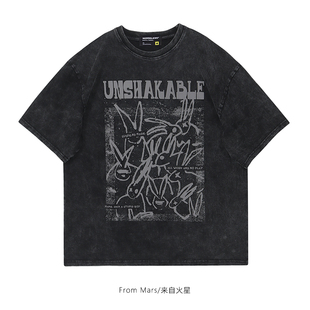 暗黑系动物字母印花圆领短袖 From 兔子 拥挤 T恤宽松街头bf Mars