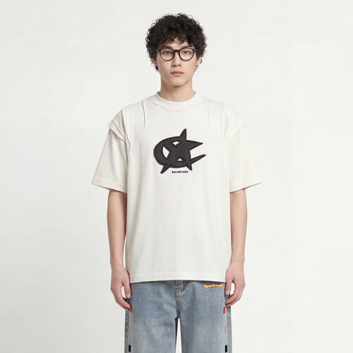 拼接设计休闲百搭圆领短袖T恤潮