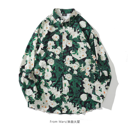 丰富多彩个性枝叶印花立领衬衫