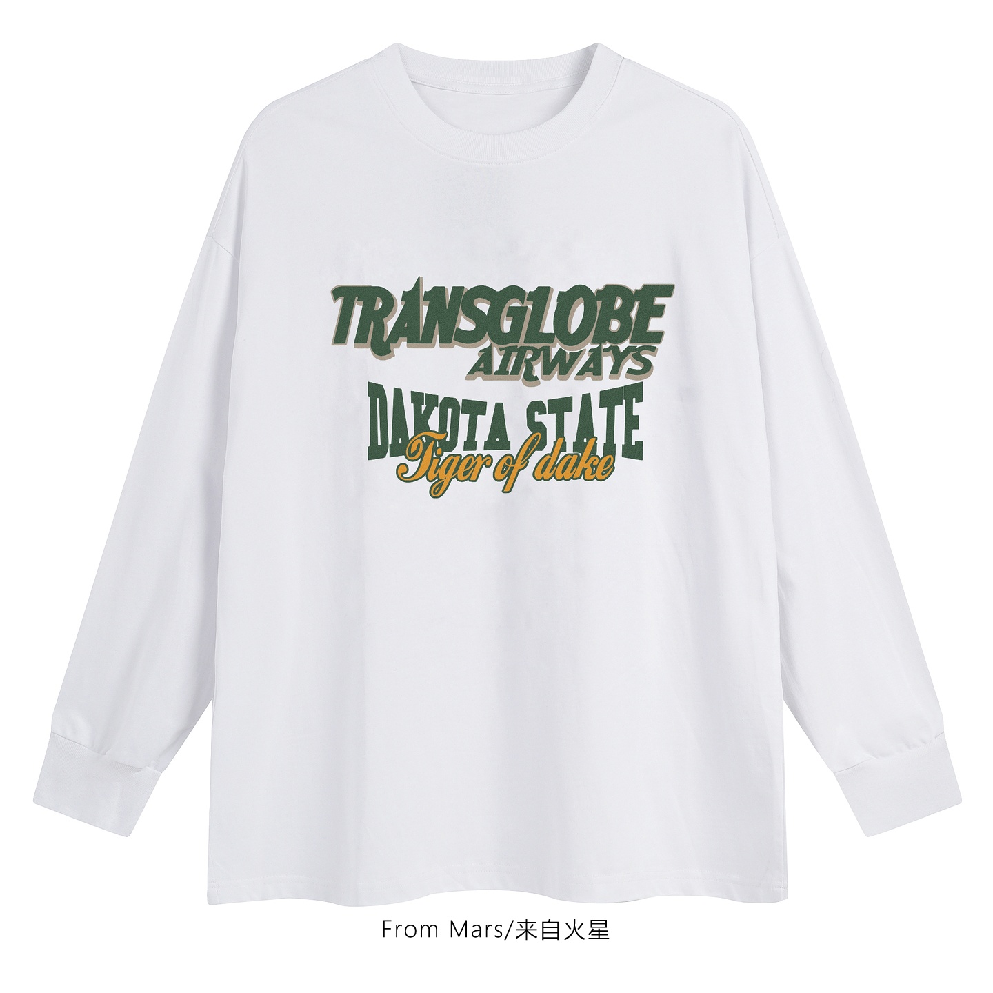 字母印花宽松圆领情侣长袖T恤