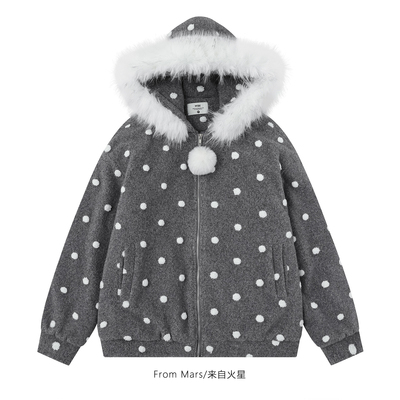 凌晨有心事毛领宽松棉衣外套