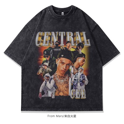 现场气氛嘻哈印花水洗短袖T恤