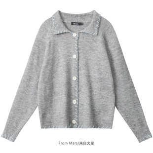 From Mars 朝朝暮暮 街头复古翻领慵懒风宽松开衫针织衫毛衣女BF