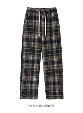 From Mars 格子不一 日系格子松紧抽绳宽松休闲裤子秋冬长裤情侣