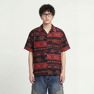 From Mars Festive red loose short-sleeved shirt