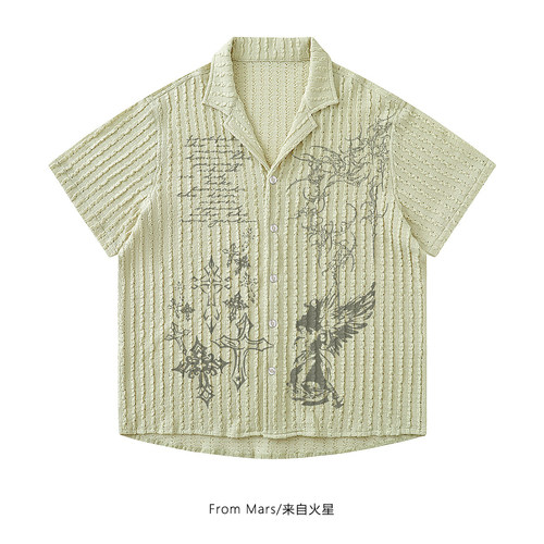 十字架抽象印花慵懒衬衣个性休闲