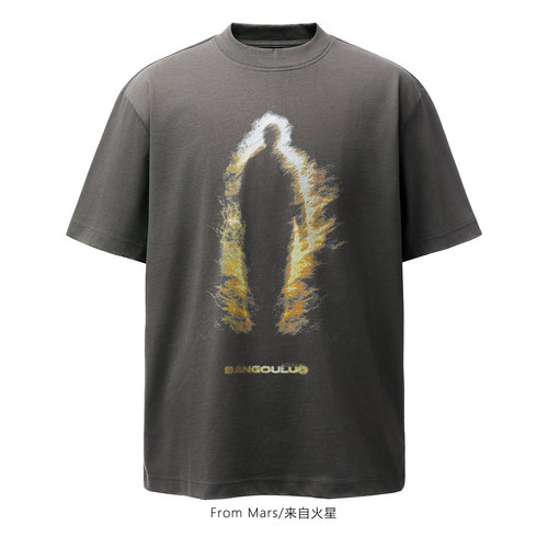 火焰人像百搭毛边破坏短袖T恤潮