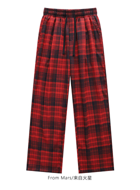 From Mars 等待探秘 日系原宿格子撞色运动街头宽松休闲男女长裤