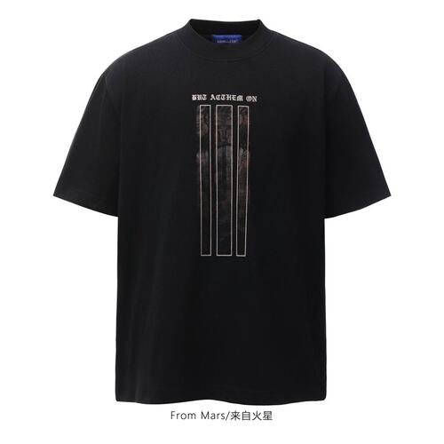 做旧印纹人像模糊印花短袖T恤潮