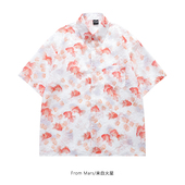 夏季 From 学院风复古宽松休闲金鱼印花短袖 衬衫 Mars 傍晚等落日