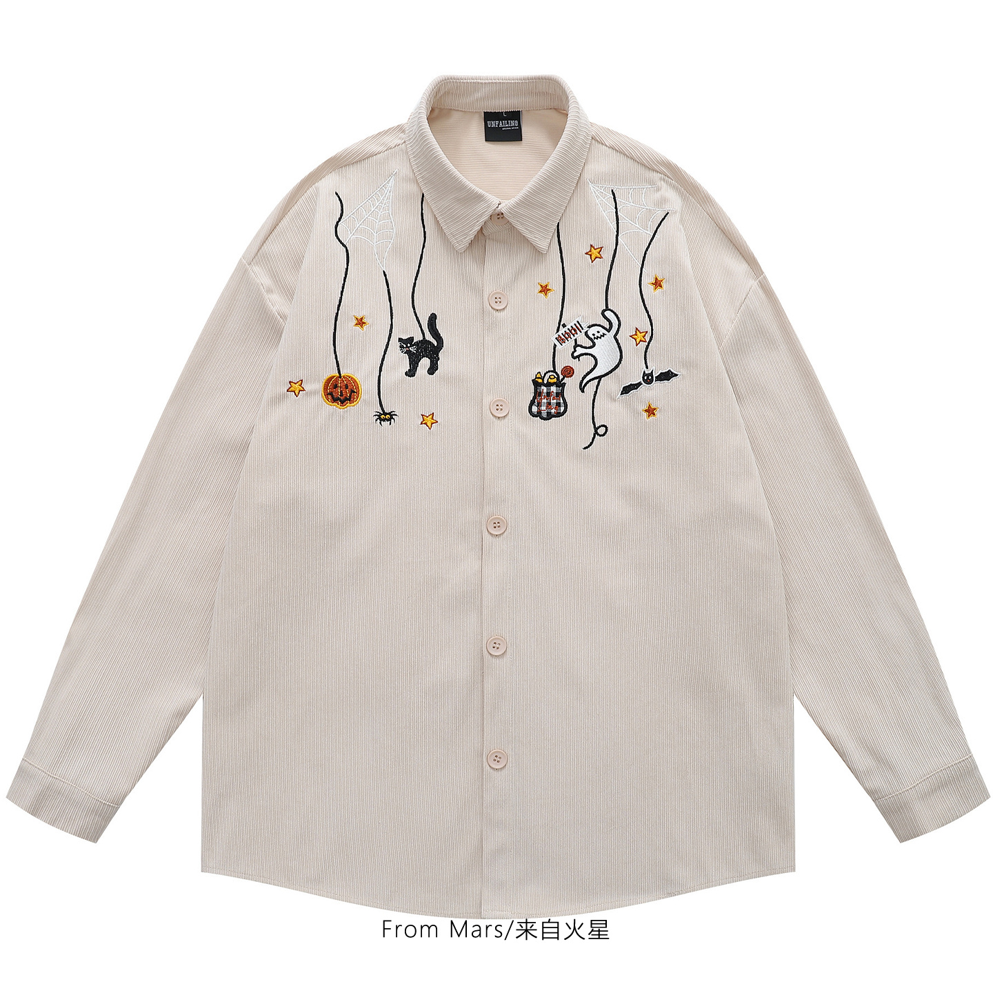 卡通刺绣宽松翻领长袖衬衫bf