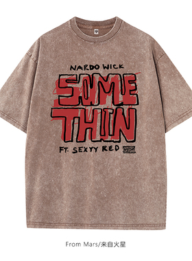 From Mars 彼此的靠山 欧美嘻哈涂鸦字母印花做旧宽松情侣短袖T恤